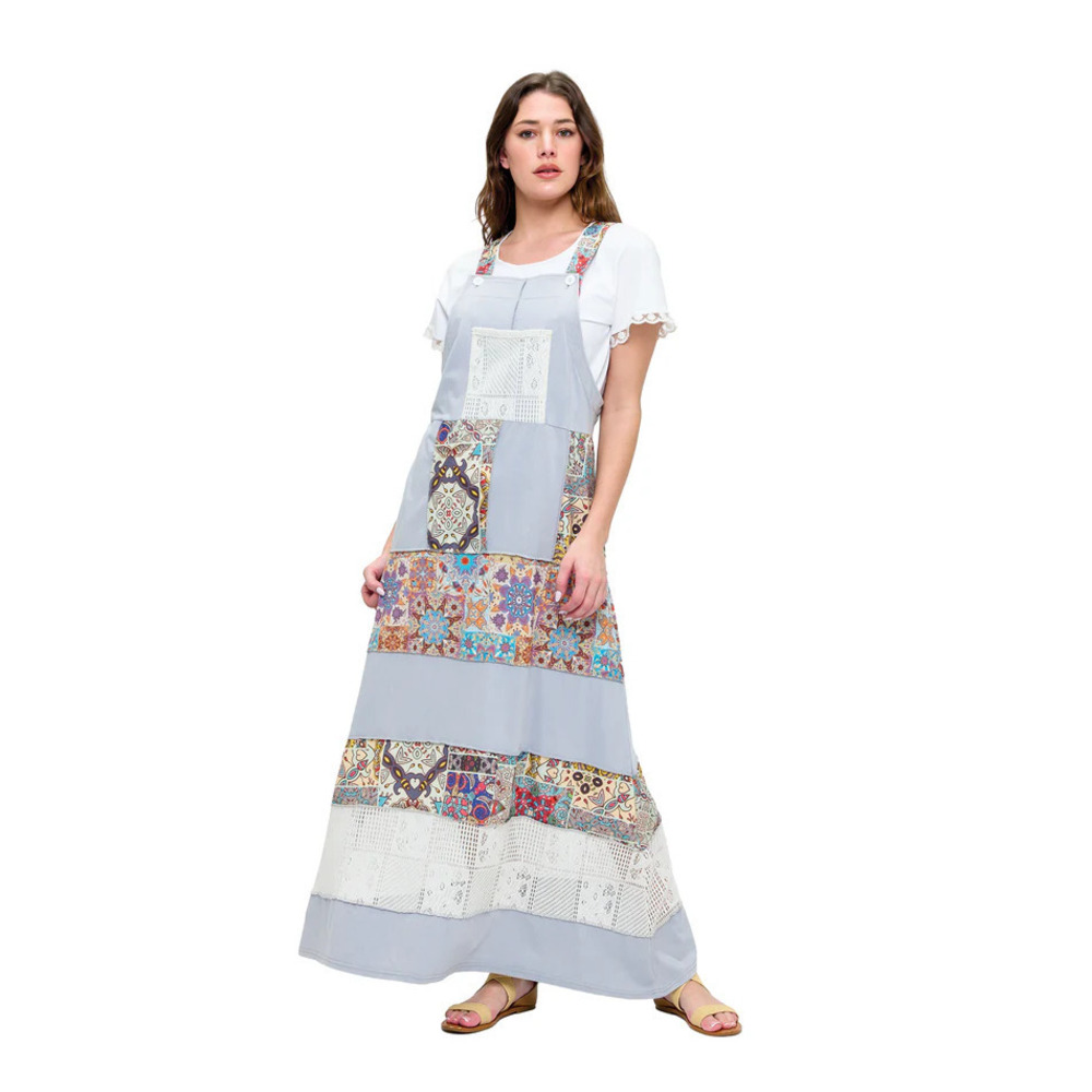 26449 GRY Yak & Yeti Hippie Overall Dress Mandala Print Patchwork Various Sizes
